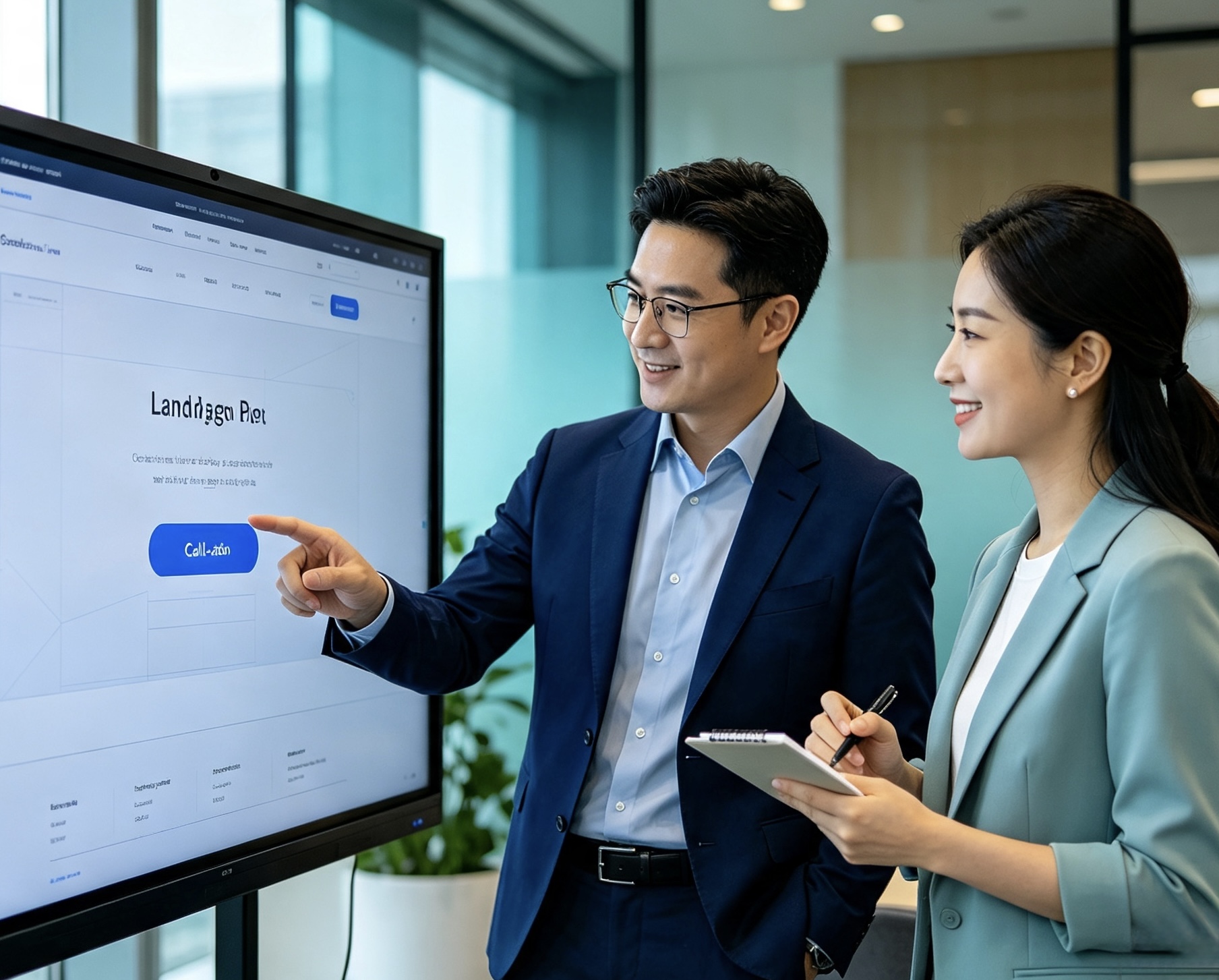 Funnel specialists reviewing a landing page design